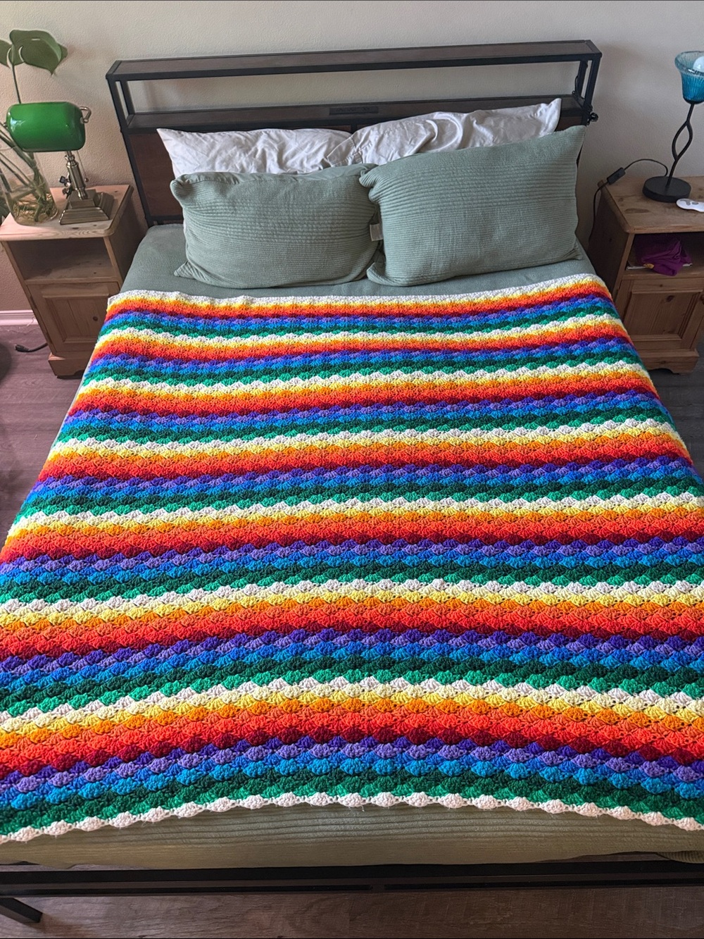 Vintage Handmade Rainbow Crochet AfghanBlanket- Vibrant Multicolor
